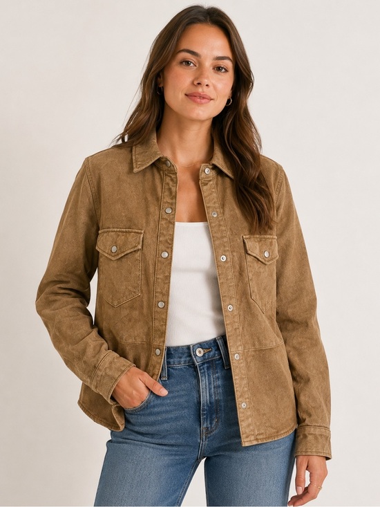 Forever 21 Jackets & Blazers - Forever 21 Tan Pigskin Leather Snap Button Jacket